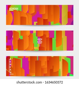 Abstract banner template with bright colored random stripes. Dynamic modern design with scattered gradient geometric shapes. Simple colorful futuristic elements. Sport music social media layout.