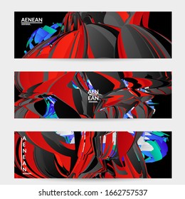 Abstract banner template with bright colored random small particle explosion. Sport music social media layout. Optical art dynamic background with outer space motion. Futuristic vector.