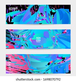Abstract banner template with bright colored random small particle explosion. Sport music social media layout. Optical art dynamic background with outer space motion. Futuristic vector.