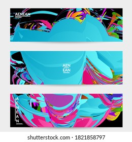 Abstrakte Bannervorlage mit hellfarbiger Zufallsfraktion kleiner Teilchenexplosion. Social Media-Layout von Sportmusik. Optische Kunst, dynamischer Hintergrund mit Bewegung im Weltraum. Futuristische Vektorgrafik.