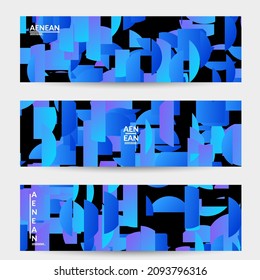 Abstract banner template with bright colored random stripes. Dynamic modern design with scattered gradient geometric shapes. Simple colorful futuristic elements. Sport music social media layout.