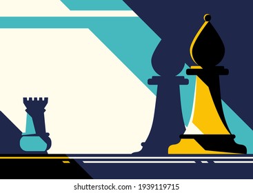 Abstract banner template with chess pieces. Strategy concept art in flat design.