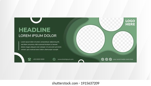 Abstract banner template design for your business use horizontal layout. multicolored green combined white on ornament. paper cut style with circle shape for space of photo collage.