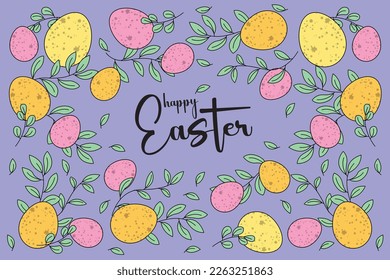 abstract banner template for Easter Egg hunt . Greeting card, poster or banner with bunny, flowers and Easter egg. Spring background