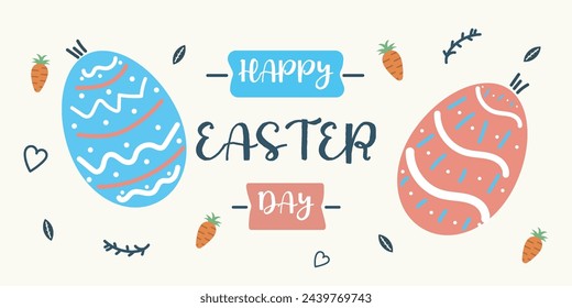 abstract banner template for Easter Egg hunt . Greeting card, poster or banner with bunny, flowers and Easter egg. Spring background