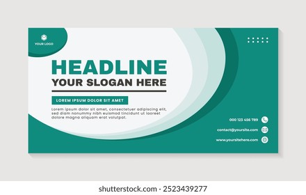 Abstract banner template green wave modern design white background, business flyer banner template