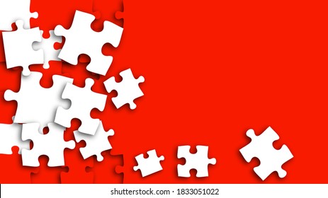 Abstract banner template made from puzzle pieces. Concept of puzzle, difficult decision, chaos. Vector on red background