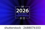 An abstract banner template with a radial burst and halftone dot pattern. A modern background with a spotlight effect for a business conference or event announcement. Vibrant blue and purple vector.