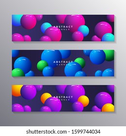 Abstract banner template set Dynamic 3d sphere Bubbles Design, glowing gradient neon balls modern trendy style vector