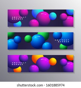 Abstract banner template set Dynamic 3d sphere Bubbles Design, glowing gradient neon balls, balloon modern trendy style vector
