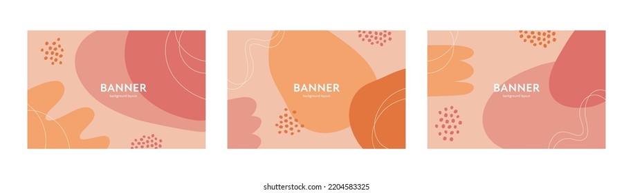 Abstract banner template set. Vector colorful trendy horizontal design illustration. Collection of orange and pink frame with geometric shape and line on nature background for sale offer, invitation