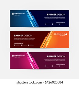 Abstract banner template, simple and clean vector design with three different color in dark background copy space.