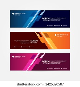 Abstract banner template, simple and clean vector design with three different color in dark background copy space.