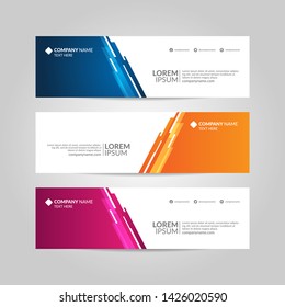 Abstract banner template, simple and clean vector design with three different color in white background copy space.