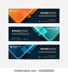 Abstract banner template, simple and clean vector design with three different color in dark background copy space.