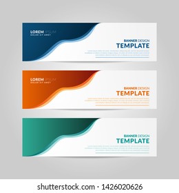 Abstract banner template, simple and clean vector design with three different color in white background copy space.