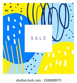 Abstract banner, template for social media post promotion. Background with text space, hand drawn elements. Sale, discount, promo layout