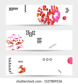 Abstract banner templates with circle filled with bright colored stripes on white. Dynamic modern design with geometric shapes. Simple colorful futuristic elements.