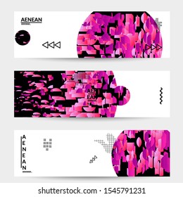 Abstract banner templates with circle filled with bright colored stripes on white. Dynamic modern design with geometric shapes. Simple colorful futuristic elements.