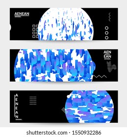 Abstract banner templates with circle filled with bright colored stripes on black. Dynamic modern design with geometric shapes. Simple colorful futuristic elements.