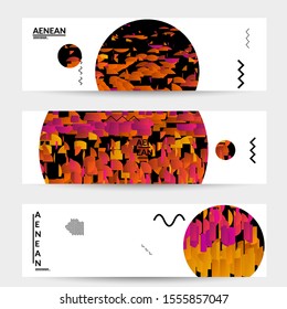 Abstract banner templates with circle filled with bright colored stripes on white. Dynamic modern design with geometric shapes. Simple colorful futuristic elements.