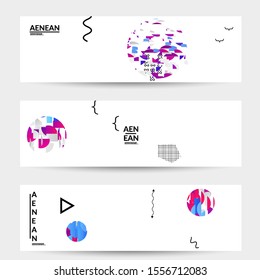Abstract banner templates with circle filled with bright colored stripes on white. Dynamic modern design with geometric shapes. Simple colorful futuristic elements.