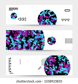 Abstract banner templates with circle filled with bright colored stripes on white. Dynamic modern design with geometric shapes. Simple colorful futuristic elements.