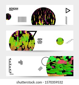 Abstract banner templates with circle filled with bright colored stripes on white. Dynamic modern design with geometric shapes. Simple colorful futuristic elements.