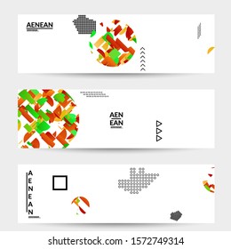 Abstract banner templates with circle filled with bright colored stripes on white. Dynamic modern design with geometric shapes. Simple colorful futuristic elements.
