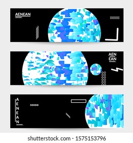 Abstract banner templates with circle filled with bright colored stripes on black. Dynamic modern design with geometric shapes. Simple colorful futuristic elements.