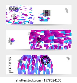 Abstract banner templates with circle filled with bright colored stripes on white. Dynamic modern design with geometric shapes. Simple colorful futuristic elements.
