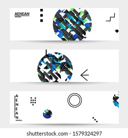 Abstract banner templates with circle filled with bright colored stripes on white. Dynamic modern design with geometric shapes. Simple colorful futuristic elements.
