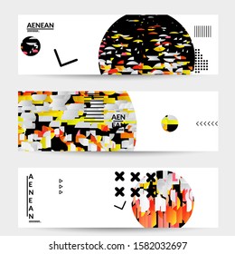 Abstract banner templates with circle filled with bright colored stripes on white. Dynamic modern design with geometric shapes. Simple colorful futuristic elements.