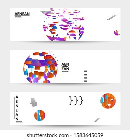 Abstract banner templates with circle filled with bright colored stripes on white. Dynamic modern design with geometric shapes. Simple colorful futuristic elements.