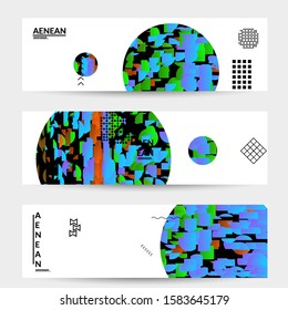 Abstract banner templates with circle filled with bright colored stripes on white. Dynamic modern design with geometric shapes. Simple colorful futuristic elements.