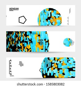 Abstract banner templates with circle filled with bright colored stripes on white. Dynamic modern design with geometric shapes. Simple colorful futuristic elements.