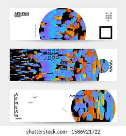 Abstract banner templates with circle filled with bright colored stripes on white. Dynamic modern design with geometric shapes. Simple colorful futuristic elements.