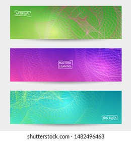 Abstract banner templates with curvy lines on bright gradient. Wavy blended simple background. Minimal modern design for marketing technology