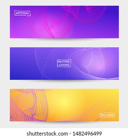 Abstract banner templates with curvy lines on bright gradient. Wavy blended simple background. Minimal modern design for marketing technology