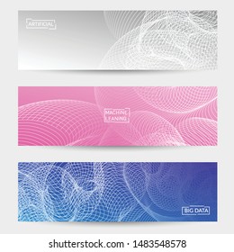 Abstract banner templates with curvy lines on bright gradient. Wavy blended simple background. Minimal modern design for marketing technology