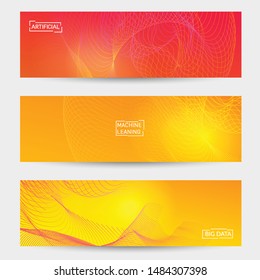 Abstract banner templates with curvy lines on bright gradient. Wavy blended simple background. Minimal modern design for marketing technology