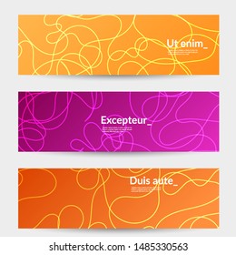 Abstract banner templates with curvy lines on bright gradient. Wavy  background.