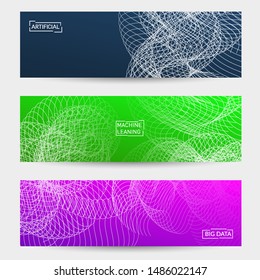 Abstract banner templates with curvy lines on bright gradient. Wavy blended simple background. Minimal modern design for marketing technology
