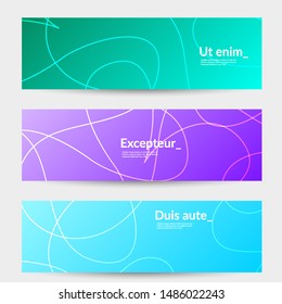 Abstract banner templates with curvy lines on bright gradient. Wavy  background.
