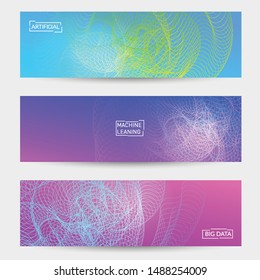 Abstract banner templates with curvy lines on bright gradient. Wavy blended simple background. Minimal modern design for marketing technology