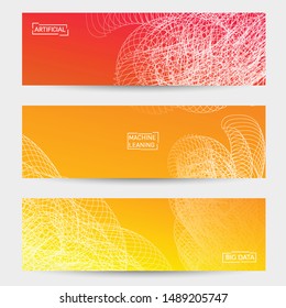 Abstract banner templates with curvy lines on bright gradient. Wavy blended simple background. Minimal modern design for marketing technology