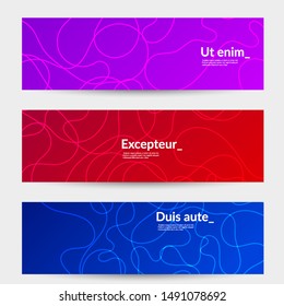 Abstract banner templates with curvy lines on bright gradient. Wavy  background.
