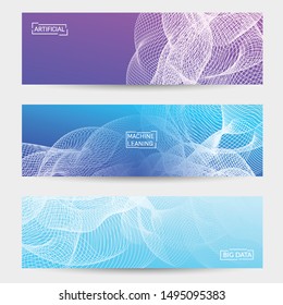 Abstract banner templates with curvy lines on bright gradient. Wavy blended simple background. Minimal modern design for marketing technology