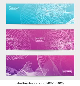 Abstract banner templates with curvy lines on bright gradient. Wavy blended simple background. Minimal modern design for marketing technology