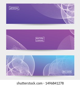 Abstract banner templates with curvy lines on bright gradient. Wavy blended simple background. Minimal modern design for marketing technology